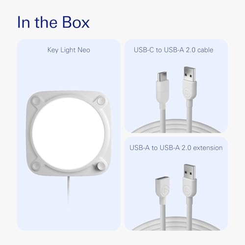 Elgato Key Light Neo, No Mount, Professional Studio Light | Adjusts for all skin tones, Up to 1000 lumens with USB power, Edge-lit, glare-free design, Fits stands and clamps - color: White, style: No Monitor Mount