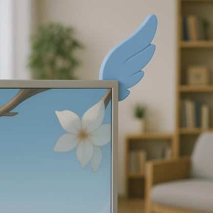 Kawaii Blue Angel Wings Monitor Decor - Aesthetic Gaming Setup Accessories for Gamers & Anime Lovers, Unique Self-Adhesive Computer Ornament (Left & Right Wings)