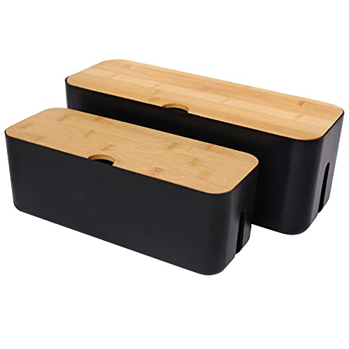Changsuo Cable Management Box Set Cable Organizer Boxes for Extension Cord Power Stripe Surge Protector Wire Management Organizer Cover Hider for Desk Home Office Kitchen (Small & Large Black) - color: Black, size: Small & Large