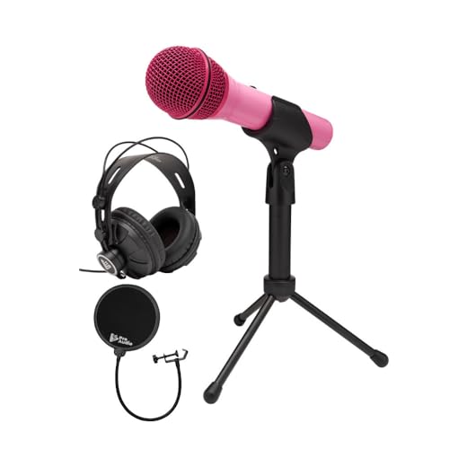 SAMSON Q2u USB and XLR Dynamic Microphone Bundle and Tx 100 (Pink, 3 Items) | Samson Q2u USB and Xlr Mic, 3.5mm Zero-Latency Monitor, Includes Tx-100 Headphones and Knox Gear Pop Filter