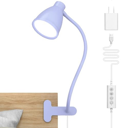 BOHON Desk Lamp with Clamp Clip on Light 5 Color 10 Brightness Lilac Purple | 10W 38 LED Flexible Gooseneck Clip Lamp, Auto Off Timer, Desk Lights for Office Home Bed Bedside Reading - color: Lilac Purple