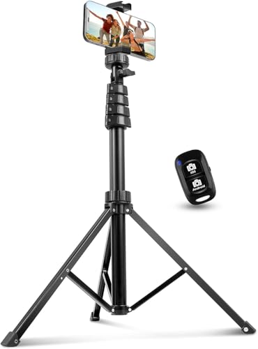 Aureday 62" Phone Tripod Accessory Kits, Camera & Cell Phone Tripod Stand with Wireless Remote and Universal Tripod Head Mount, Perfect for Selfies/Video Recording/Vlogging/Live Streaming - color: Black, size: 62in