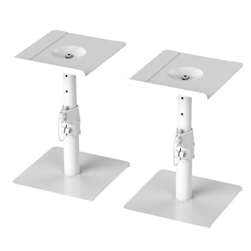 Suptek Free-Standing Speaker Stand Desktop Set, 9.6 x 8.8 inch Trays, Height Adjustment and Tilt, Universal Audio Holders for Computer and Bookshelf Speakers, Elevated Sound, 2 Pack, White, SDM001TW - color: White