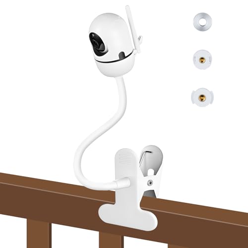Baby Monitor Clip Mount for HelloBaby HB6550/HB6560/HB6148/HB6240//HB66/HB6339, ANMEATE SM935E – Adjustable Clamp Baby Camera Holder Stand, No Drilling, Flexible Mount for Cribs, Desks, and Shelves - color: White