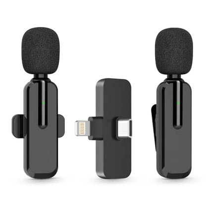 MAYBESTA Wireless Lavalier Microphone for iPhone, iPad, Android - Bluetooth Lapel Phone Mic for Video Recording - Mini Clip on Microphones for YouTube Podcast Interview(2-in-1 Port)