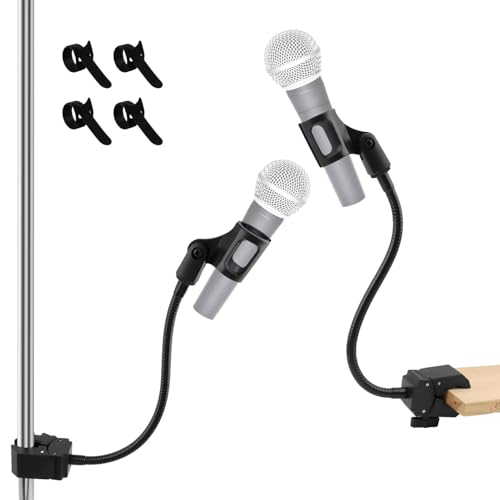 Gooseneck Microphone Stand, 13" Flexible Clamp-On Mic Arm with Adjustable Clamp (0.59–1.97"), Heavy-Duty ABS Mount with Silicone Pads, Includes 4 Cable Ties, for Podiums, Desks, Chairs & Tripods