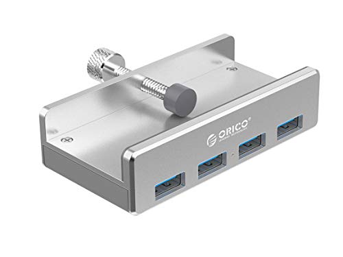 ORICO USB 3.0 Hub Clamp Adapter, Aluminum 4-Port USB Splitter with Extra Power Supply Port and 4.92 FT USB Data Cable, Ultra-Portable USB Expander for 2021 iMac/Laptop/PC - color: Silver