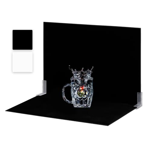 SITTO Product Photography Backdrops, Light-Absorption Black Flocked Cloth and White Paper Photo Backdrop Board with 2Pcs Bracket Small Photography Props for Model, Jewelry, Cosmetics etc (15.7x11.8) - color: Black and White