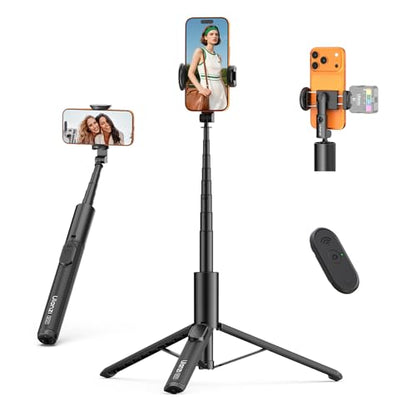 Phone Tripod Selfie Stick, ULANZI SK27 61" Extendable Selfie Stick for iPhone/Android with Wireless Remote Cold Shoe Mount, Portable Phone Tripod Stand for Video Recording, Stream, Travel, Vlogging - size: 61"-Phone Clamp