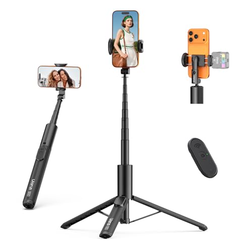 Phone Tripod Selfie Stick, ULANZI SK27 61" Extendable Selfie Stick for iPhone/Android with Wireless Remote Cold Shoe Mount, Portable Phone Tripod Stand for Video Recording, Stream, Travel, Vlogging - size: 61"-Phone Clamp