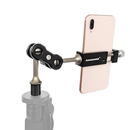 AUSCAMOTEK Aluminum Phone Mount with 1/4 Inch Screw for Tripods – 360° Adjustable Arm, Fits 2 to 3.6 Inch Phones, Vertical or Horizontal Shooting for Hunting, Shooting, Filming, and Outdoor Use