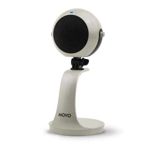 Movo WebMic USB Dictation Microphone in White – Cardioid for Vibe Coding | Cardioid Pickup Rejects Background Noise For Accurate Dictation. Gain Knob, Headphone Out, Mute. Desktop Stand, No Drivers. - color: Pearl White
