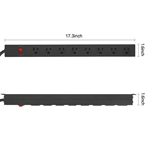 HHOSET Heavy Duty Long 8 Outlets, 14AWG Extension Cord, Black, 6FT, 1 | Metal, Wall Mountable Power Strips with Surge Protection, Switch, Office Under Desk Accessories, Wide Spaced - size: 6ft
