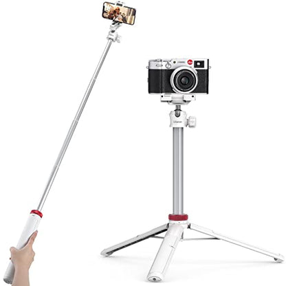 ULANZI MT-44 Extendable Phone Tripod, 59" Selfie Stick Portable Vlog Tripod Stand with 2 in 1 Phone Clip 1/4" Screw, 360° Ball Head Camera Tripod for DJI Pocket Sony Canon Action Fujifilm, White - color: WHITE