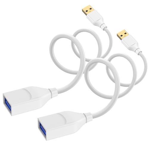 USB Extension Cable White,2 Pack 6FT Type A Male to Female Extension Cord High Speed USB 3.0 Cable Extender for Webcam,Printer,Keyboard,Mouse,Playstation,Xbox,Flash Drive,Hard Drive,Camera,Hub,Headset - color: White