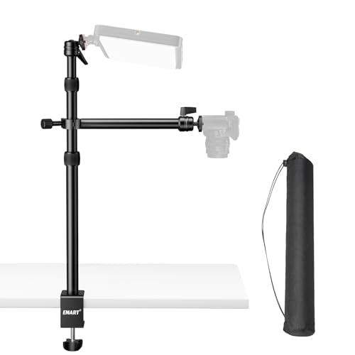 EMART Camera Desk Mount Table Stand, 39-90cm Adjustable Height with 360° Ball Head & 10.2'' Extension Arm, Max Load 4.4lb, Aluminum Tabletop C Clamp for Overhead Shooting, Live Streaming, Online Teach
