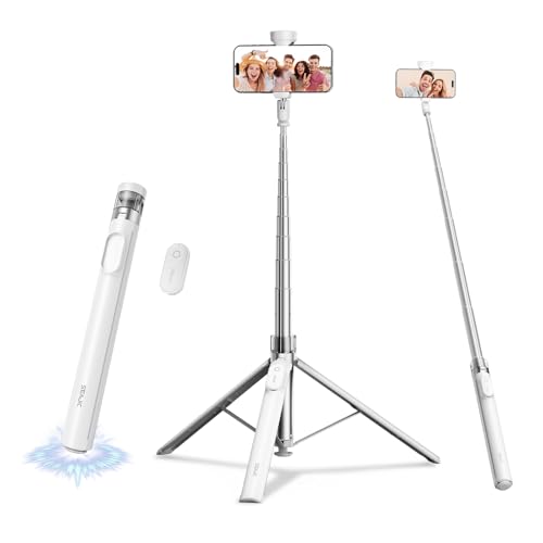 66" Automatic Phone Tripod Stand with Remote, Cell Phone Tripod for iPhone Video Recording & Live Streaming, Adjustable Selfie Stick Tripod for Content Creators, Vloggers,White - color: White