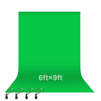 EMART Green Screen Backdrop, 6 x 9 Ft Photography Greenscreen Background Sheet Fabric Kit for YouTube Video Streaming Zoom, Small Photo Chromakey Polyester Cloth Curtain with 4 Clip - color: Green, size: 6 x 9 Ft