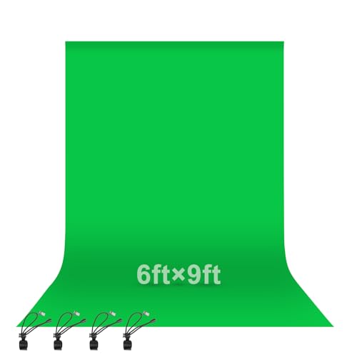 EMART Green Screen Backdrop, 6 x 9 Ft Photography Greenscreen Background Sheet Fabric Kit for YouTube Video Streaming Zoom, Small Photo Chromakey Polyester Cloth Curtain with 4 Clip - color: Green, size: 6 x 9 Ft