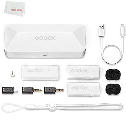 GODOX MoveLink Mini Microphone, White Kit2, Wireless Lavalier Microphone, for Photography, Vlog, Filmmaking, Speech, with 2 Transmitter 1 Receiver (White Kit2 (Lightning)) - color: White Kit2 (Lightning)