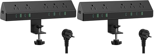 Jgstkcity Desk Clamp Power Strip,45W Fast Charging Station,4 USB-C,4 USB-A,Desk Mount Surge Protector,1875W Extension Cord with Multiple Outlets,ETL Listed,for Home Office Dorm Room (Pack of 2) - color: Black, size: 6 FT Cable (Pack of 2)