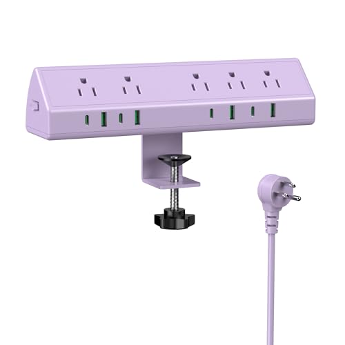 Jgstkcity Desk Clamp Power Strip, 45W Fast Charging Station,4 USB-C, 4 USB-A,1200J Surge Protector,ETL Listed,1875W Extension Cord,Multiple Outlets for Home, Office (Purple, 6 FT Cable) - color: Purple, size: 6 FT Cable
