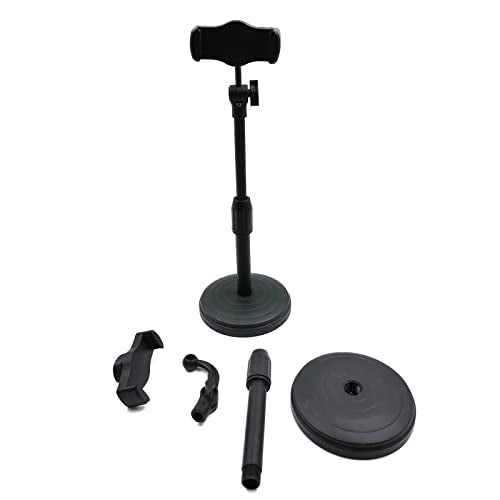 Multi-Function 360° Rotation Desk Cell Phone Holder for Live Streaming Watching Movie(Classic Black with Round Base 7″-11.8″ Height) - color: Black