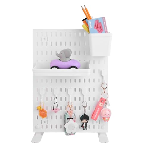 Desk Pegboard Combination Kit,Desk Organizer for Home Office,Plastic Peg Board with 7 Accessories Hooks Shelf Baskets, 16.5" x 11.8"