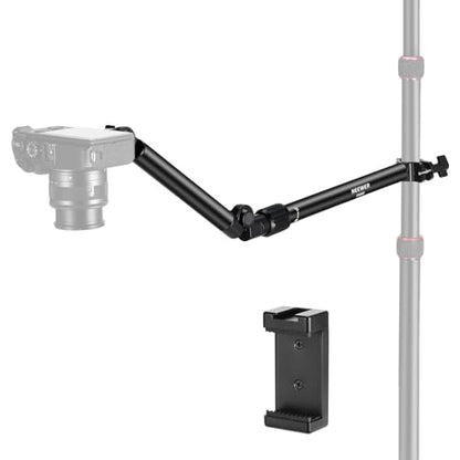 NEEWER Overhead Camera Mount with Phone Clip, 22"/56cm Clamp on Flexible Holding Arm for Desk Stand, 180° & 360° Adjustable Fits 0.87"-1.1" Tubes, 5.5lb/2.5kg Load for Camera LED Ring Light Mic, DS009 - style: DS009(2-Section)