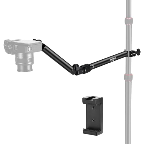 NEEWER Overhead Camera Mount with Phone Clip, 22"/56cm Clamp on Flexible Holding Arm for Desk Stand, 180° & 360° Adjustable Fits 0.87"-1.1" Tubes, 5.5lb/2.5kg Load for Camera LED Ring Light Mic, DS009 - style: DS009(2-Section)