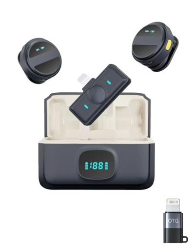Wireless Lavalier Mini Microphone for iPhone/Android, Noise Canceling USB C Lavalier Microphone for Android iPhone Video Recording Vlogging TikTok, Magnetic Lapel Mic with Charging Case