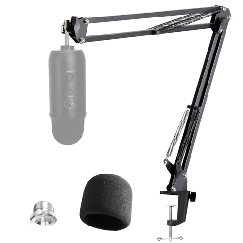 Blue Yeti Microphone Stand with Foam Cover - Suspension Boom Scissor Arm Stand and Mic Windscreen Pop Filter Compatible with Blue Yeti Microphone by YOUSHARES - color: Black Mic Stand with Foam