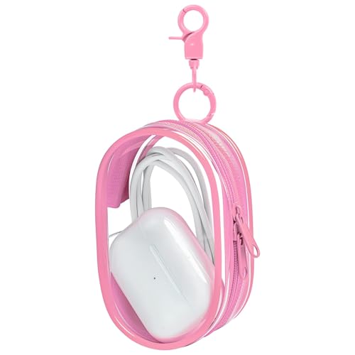 Linsaner 1|2|4 Pack Available Storage Bag for Organizing Data Cables, Earphone, Chargers, Keys, Change, Blind Box Doll Transparent Display Bag, Tech Pouch(Pink, 1Pack) - color: B1-Pink