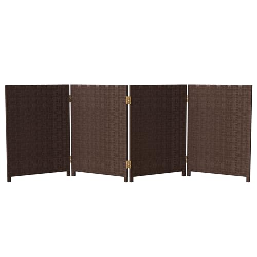 Red Lantern 2 ft. Short Woven Fiber Folding Screen - 4 Panel - Dark Mocha - color: Mocha, size: 4 Panel