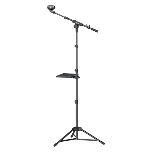 PHENYX PRO Microphone Stand with 22x16cm Large Tray, Adjustable Stand Height, Dual Mic Clips & Carrying Bag, Ideal for Live Streaming, Recording, and Speeches （MA-S1）