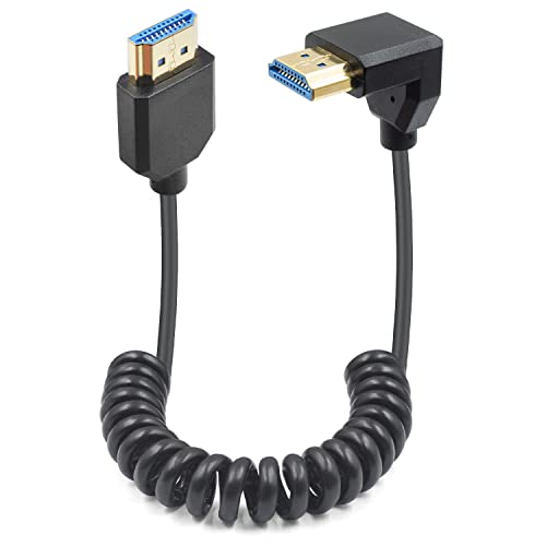 Duttek 90 Degree HDMI Coiled Cable 8K, Extreme Thin Down Angled HDMI Male to Male Coiled Cable, Short HDMI Cable High Speed 48Gbps Support 8K@60Hz 4K@120 for TV/Xbox /PS4 /PS5 4FT/1.2M - style: Down Angle HDMI Male to Male