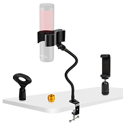 Microphone Stand 13" Flexible Gooseneck Desktop Mic Stand Multi-Function Mic Stand Phone Holder with Upgraded Mic Clip and Heavy Duty Desk Clamp, 3/8" to 5/8" Screw Adapter for Universal Mic - size: 13INCHS-1PACK