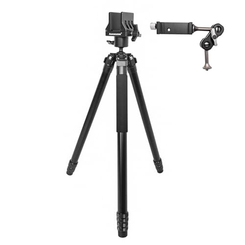 Aluminum Hunting Tripod Shooting Stick with 360° Ball Head and Phone Holder – Adjustable Height Shooting Rest Stand with Backpack Hook for Turkey, Deer, and Target Practice