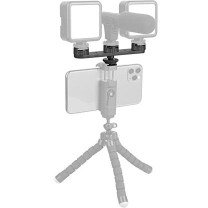 ChromLives Triple Cold Shoe Extension Mount Hot Shoe Base Adapter Extension Bar Bracket with 1/4 Screw for Tripod/Microphone/LED Light Compatible with Canon Sony Cameras… - color: Black