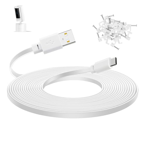 Smays 30 ft Extension Cable for Ring Pan-Tilt Indoor Cam (2024 Release), Long Flat USB C Power Cord White - color: White