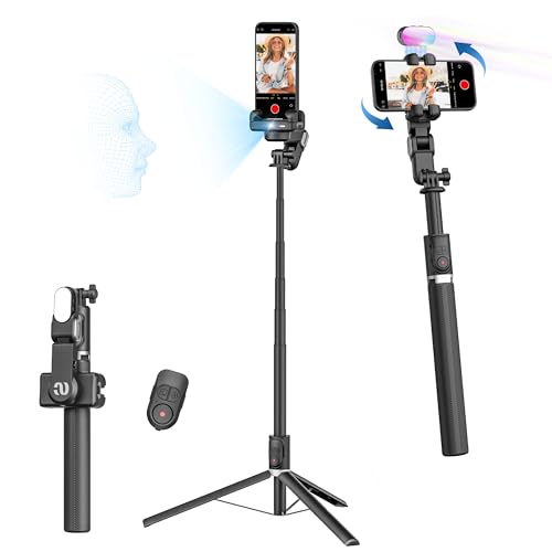 AOCHUAN Auto Face Tracking Tripod 360 Rotation w/RGB Light,Single-axis Phone Gimbal for iPhone Android w/Remote Control,Phone Stand Follow You for Video Recording,TikTok Vlogging(M2Pro Black) - color: Black