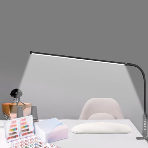 CGBE Nail Light for Desk: 360° Adjustable Nail Lamp for Desk with 3 Color Modes 5 Brightness, 23.6-Inch Led Desk Lamp for Salon Manicurist Tattoo Crafts Sewing Work Reading Game - Black - color: Black-Clip