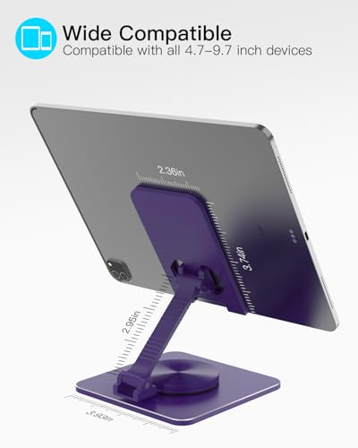 Adjustable Phone & Tablet Stand, Fits 4–9.7in Devices, Purple | 360° Viewing Flexibility • Reinforced Aluminum Build • Dual-Hinge Adjustment • Travel-Ready Storage - color: Purple