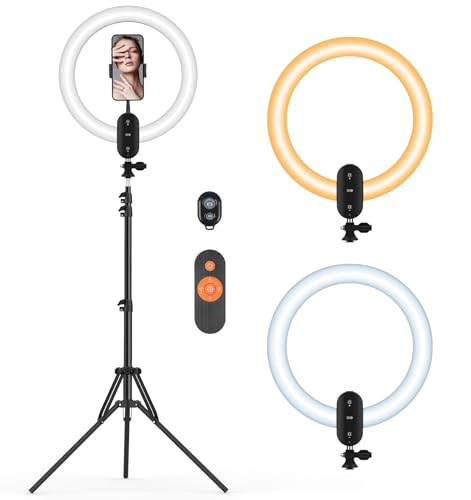 12 inch Ring Light with Stand 2800mAh Rechargeable, LED Circle Selfie Cordless Ringlight with 63" Tripod/Phone Holder/Remote for Makeup Live/Video Recording/Tiktok/YouTube/Podcasting/Vlogging