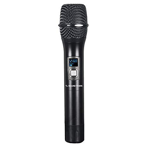 Sound Town 200 Channels Adjustable UHF Wireless Microphone System with Metal Receiver, 4 Handheld Mics and Auto Scan, for Church, School, Outdoor Wedding, Meeting, Party and Karaoke (NESO-SU4HH) - color: Gloss Black