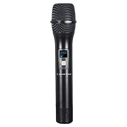Sound Town 200 Channels Adjustable UHF Wireless Microphone System with Metal Receiver, 4 Handheld Mics and Auto Scan, for Church, School, Outdoor Wedding, Meeting, Party and Karaoke (NESO-SU4HH) - color: Gloss Black