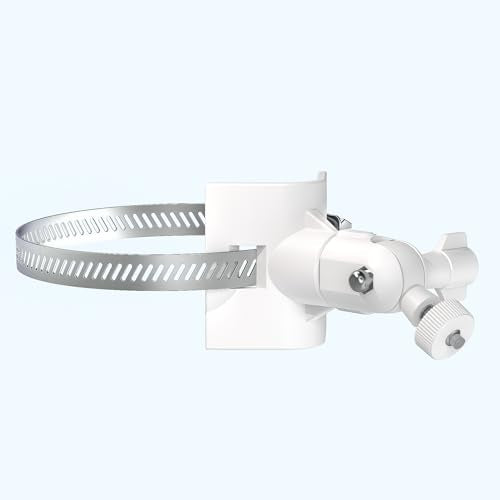 Universal Adjustable Stainless Mount Bracket Outdoor Security Camera 360 Degree hoop Hose Clamp Pipe Poles Mount No-drill holes Compatible with Reolink/Nest/Arlo/Eufy/Wyze and other camera (White) - color: White