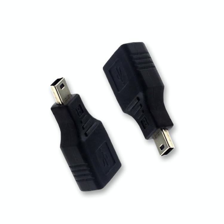 USB 2.0 Type A Female to Mini USB 5-pin Male Adapter Converter, Compatible with Cameras, Printers, Audio Devices, etc. (2-Pack)