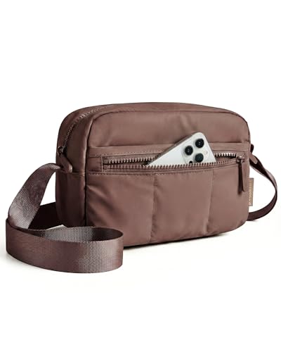 BAGSMART 2 in 1 Puffy Camera Sling Bag Small Camera Shoulder Bag DSLR/SLR/Mirrorless Crossbody Photography Camera Case for Photographers, Coffee Brown - color: Coffee Brown