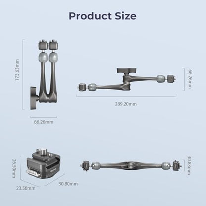 SMALLRIG 11" Rosette Magic Arm, HawkLock H21 Quick Release Structure, w 1/4"-20 Screws and Anti-Twist Pins, for Monitors, Lights, Max Load Cpacity 3kg - size: 11" (HawkLock)